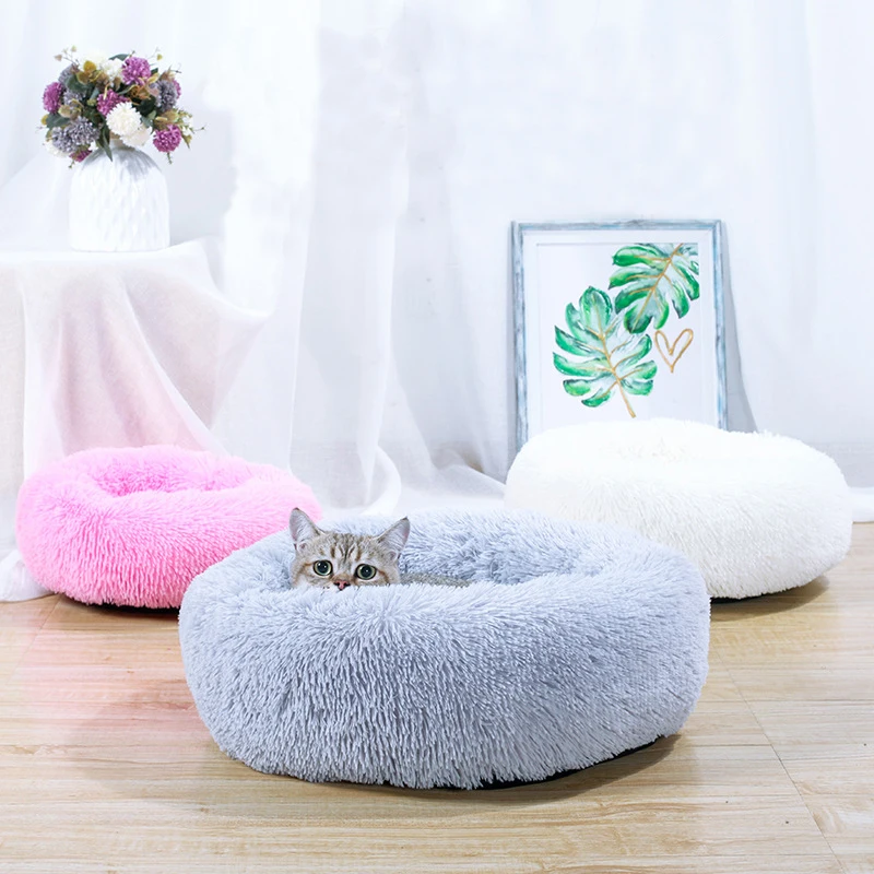Кровать для собак и кошек с глубоким сном круглая кровать длинными волосами ПВ