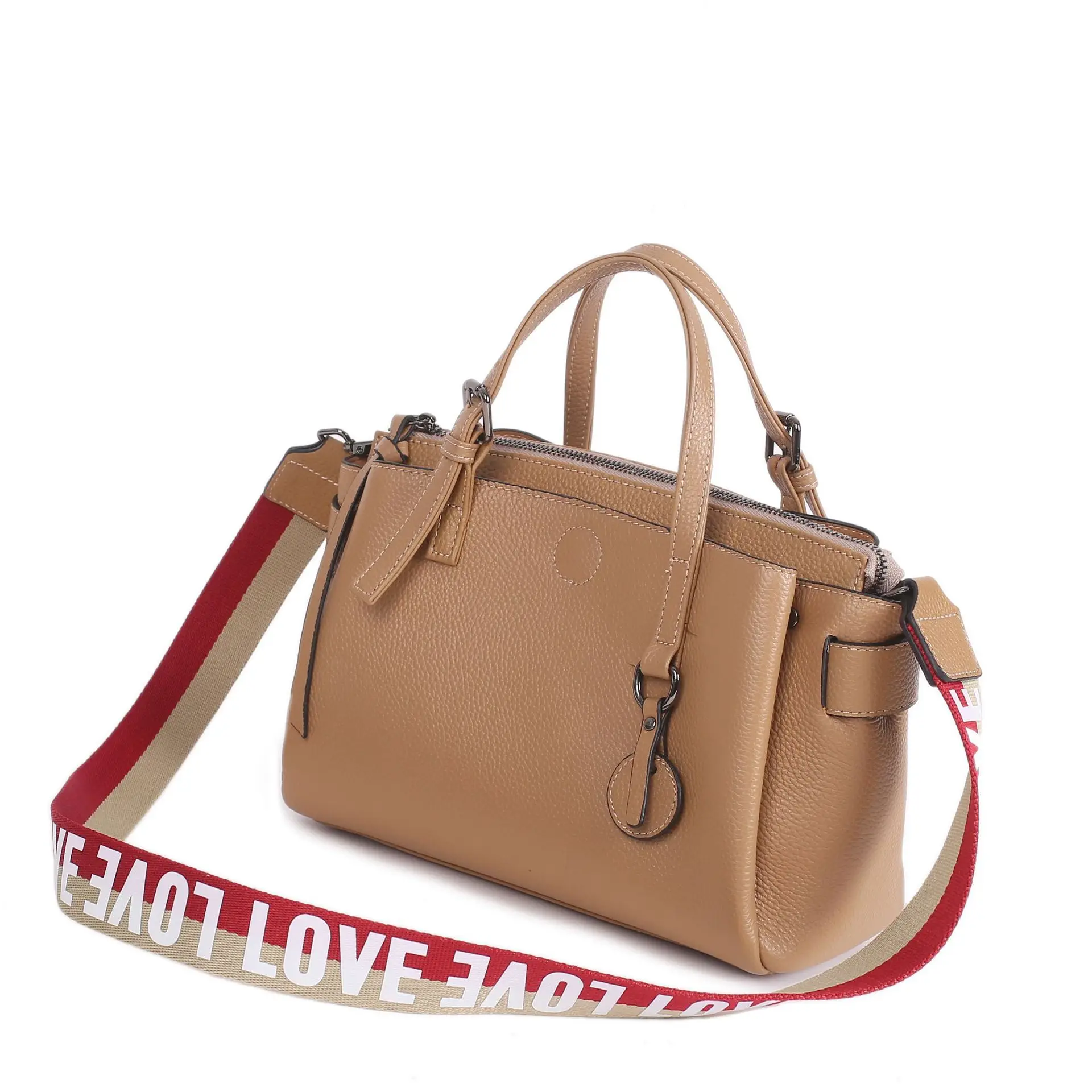 

2021 Forever Love Wide Strap Shoulder Bag for Women Apricot Color 100% Natural Leather Female Handbag OL Business Office Tote