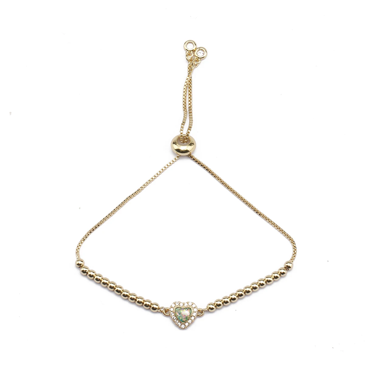 Женский браслет с подвеской в виде сердца золотым покрытием и вставкой из