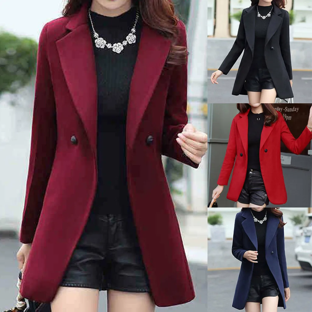 Женское облегающее пальто с отложным воротником осенне зимняя верхняя одежда