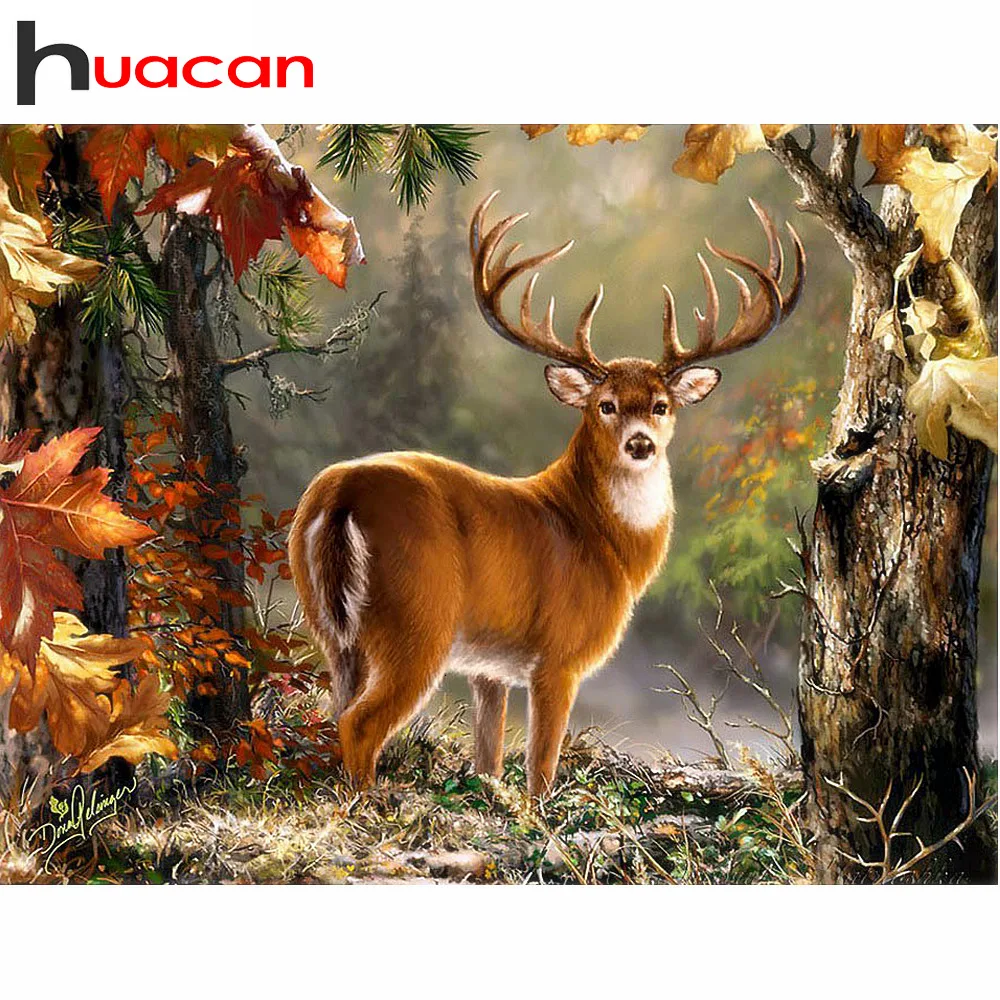 Huacan Алмазная живопись олень рукоделие вышивка крестиком картины стразами