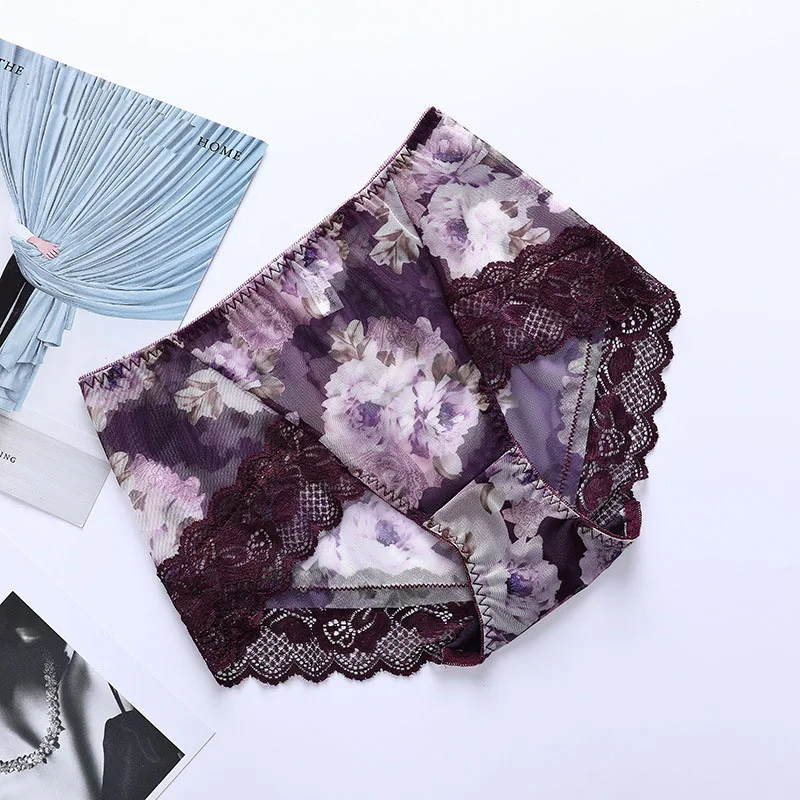 Трусики женские кружевные бесшовные с принтом средней посадки | Женская одежда