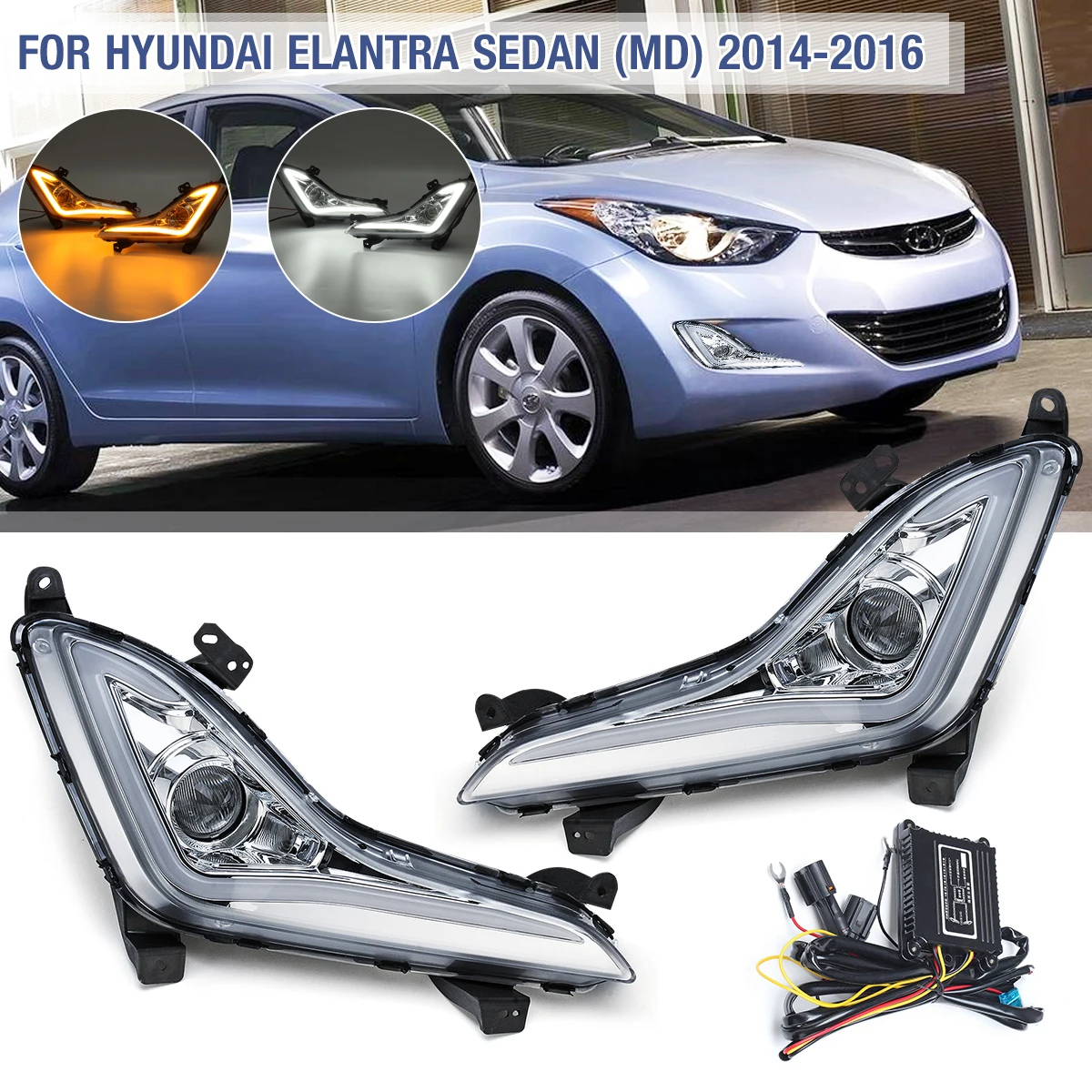 Пара светодиодный DRL дневные ходовые огни Противотуманные фары для Hyundai Elantra 2014 2015