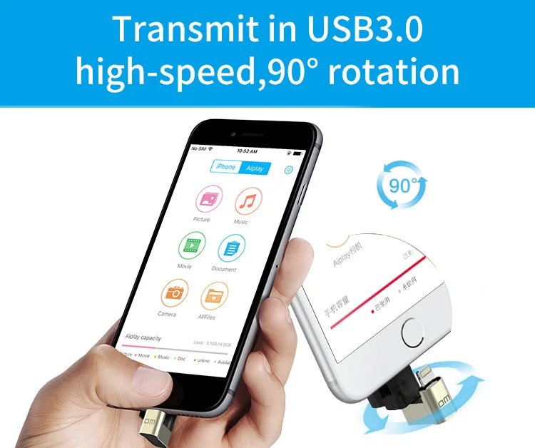 Флеш-накопитель DM APD001 USB3.0 32 Гб 64 ГБ для iPhone 8 7 Plus, металлическая флеш-карта Lightning, u-диск для MFi iOS13, карта памяти 128 ГБ