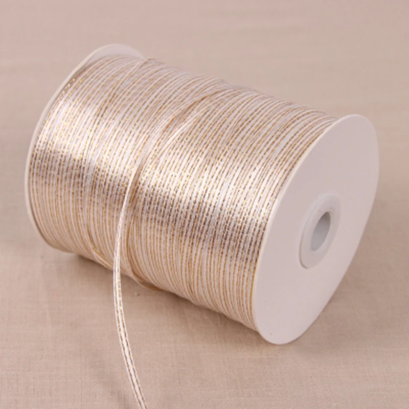

3mm 1/8" solid satin ribbon w/gold wedding decoration candy cake wrapping craft accessories scrapbook material 20yards
