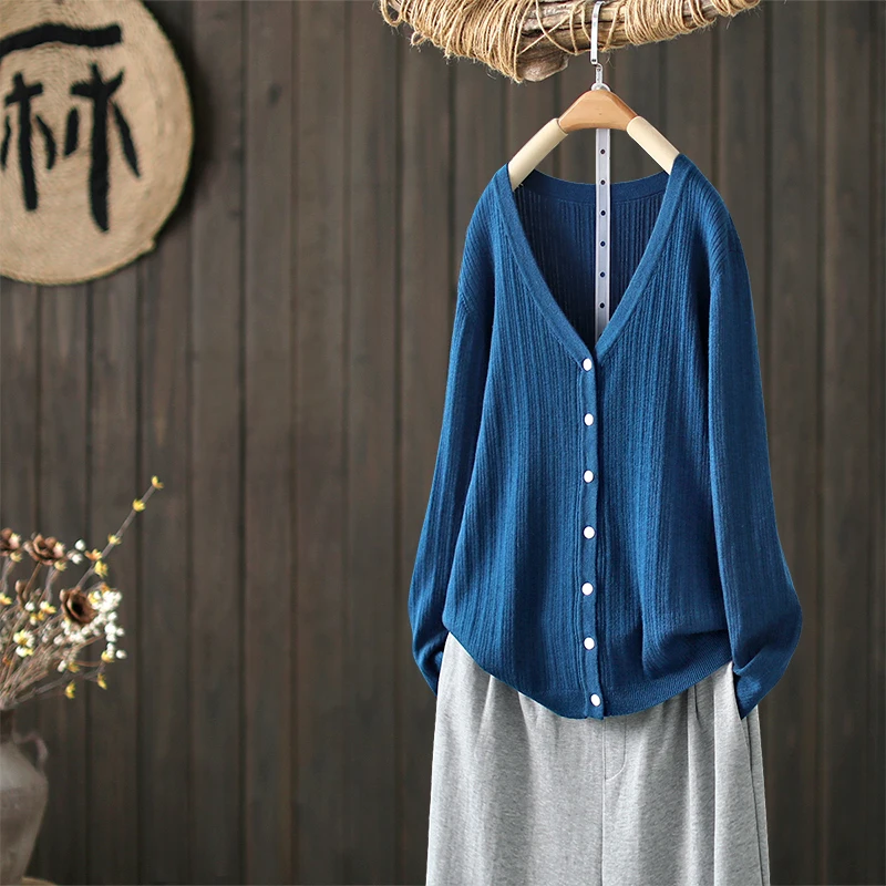 

Literature And Art Thin Cardigan Spring 2021 New Loose Long Sleeve Lazy Knitting Top For Women