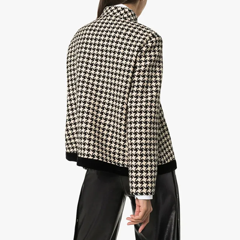 Ретро Женская твидовая куртка в ломаную клетку 2019 зимнее однобортное твидовое