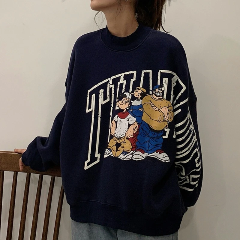 

Women's Sweater Fashion Spring and Autumn Korean Version of Harajuku Anime Letter Printing Loose Original Thin Hoodie Women