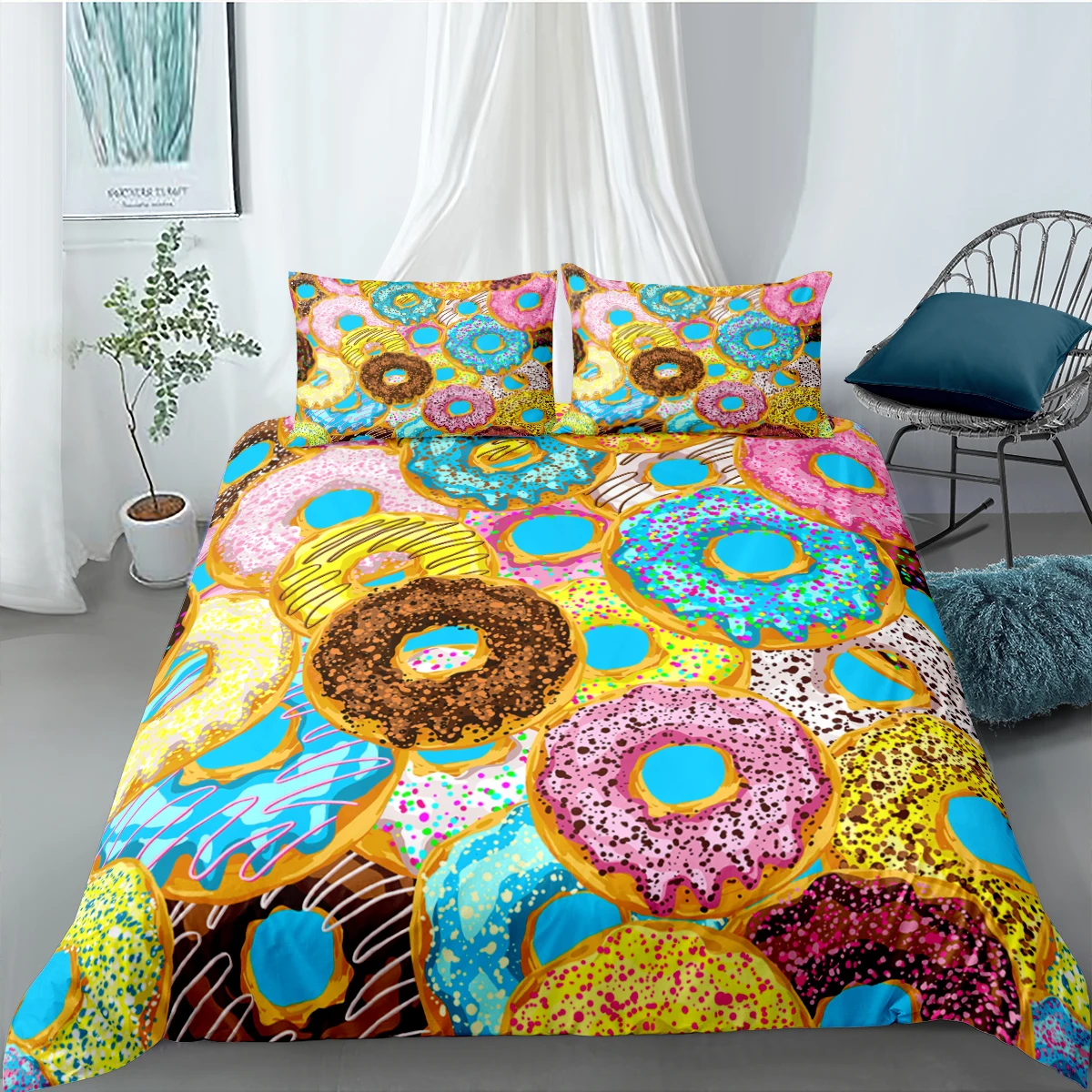 

Donuts Duvet Cover Set Cute Chocolate Donuts Printed Bedding Sets Kids Boys Girls Food Quilt Cover Queen King Bedclothes
