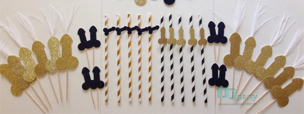 Девичвечерние украшение для пениса с блестками черного и золотого цвета В