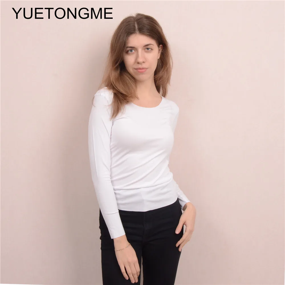 Женская футболка с длинным рукавом и круглым вырезом однотонная|american apparel|women t
