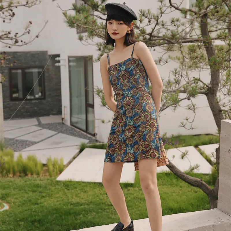 Винтажное платье-комбинация CHEERART с подсолнухами Женская Туника А-силуэта на