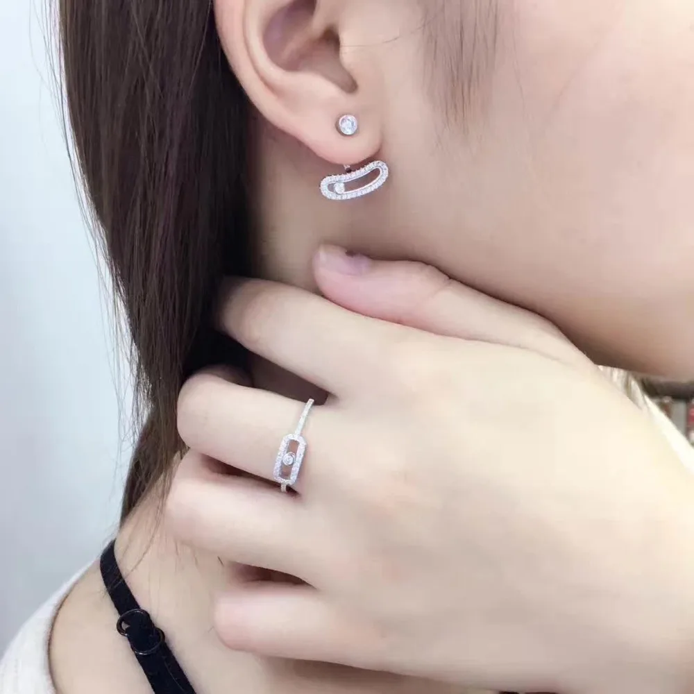 Перемещение камень серьги из коллекции moda mujer 2018 Элитный бренд дизайн 925 пробы