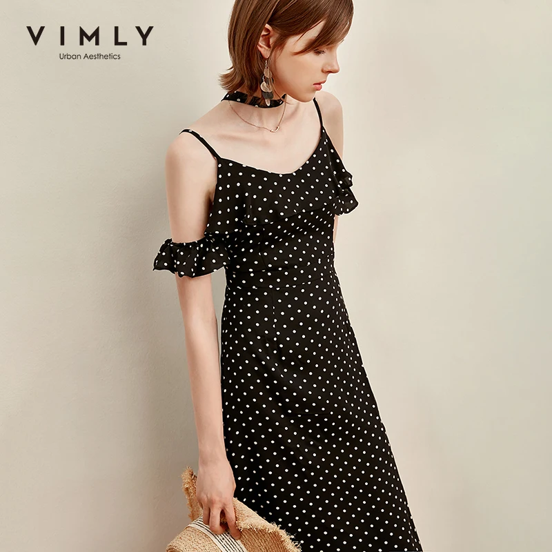 Vimly 2020 летние женские платья на бретельках Vogue Dot v образный вырез приталенное