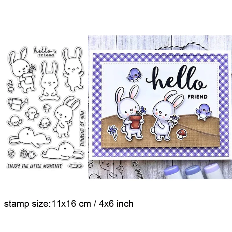 Кролик и птица садовая прозрачная печать штампов для DIY скрапбукинга альбом