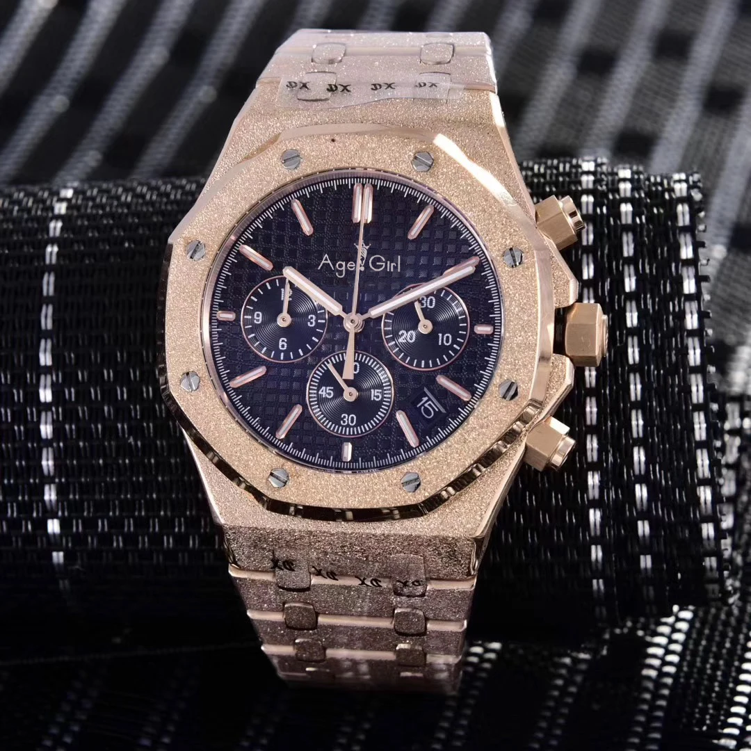 

Classic New Men Watch Chronograph Sapphire Stainless Steel Rose Gold Matte Crystal Stopwatch Luminous Black Blue Limited