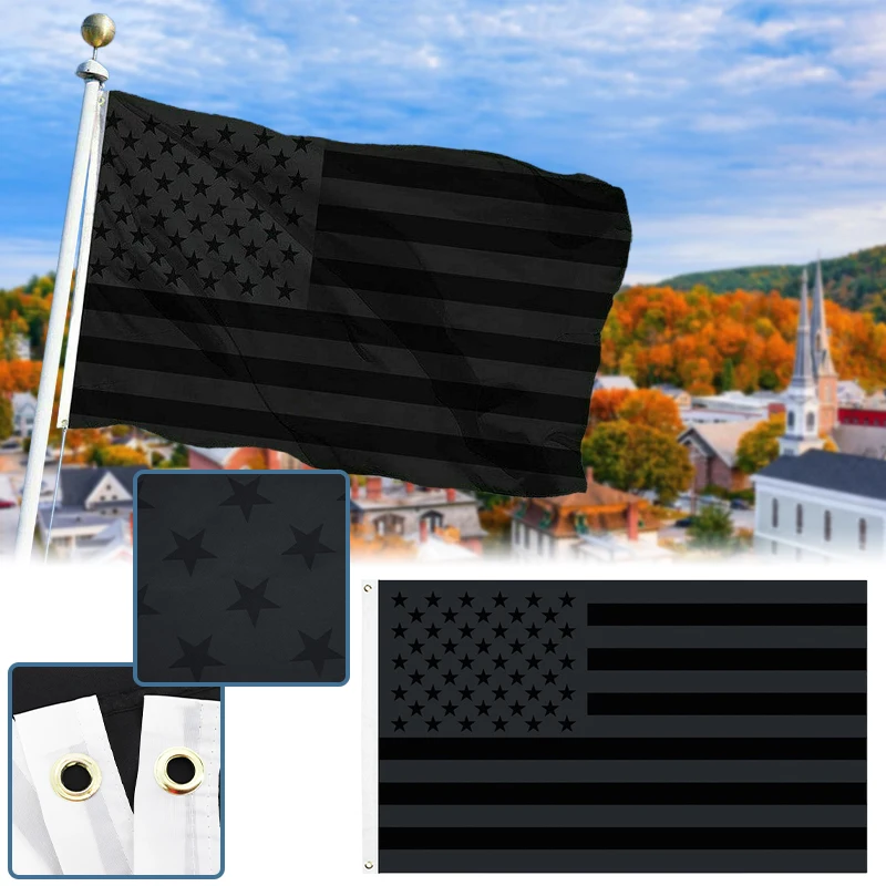 

Hot Sale All Black American Flag Heavy Duty Embroidered Stars Home Decoration For Outdoor Indoor Flags Banners Accessories Decor
