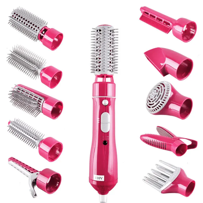 

Multifunctional10 in 1Hot Air Hair Dryer Electric Hair Straightening Brush Interchangeable Detachable Rotating Styler Volumizer