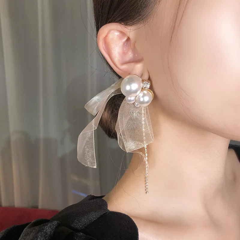 

Temperament Big Lace Pearl Drop Earrings Etrendy New Jewelry Sweet Earings For Women