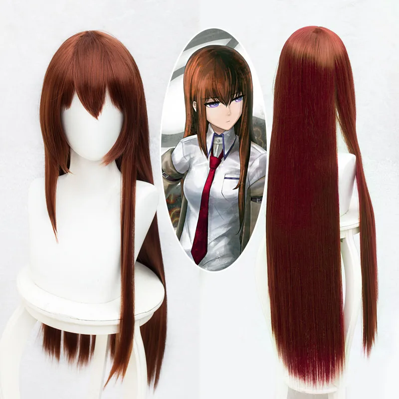 Парик для косплея из аниме Steins Gate Makise Kurisu Christina Assistant коричневый прямой длинный