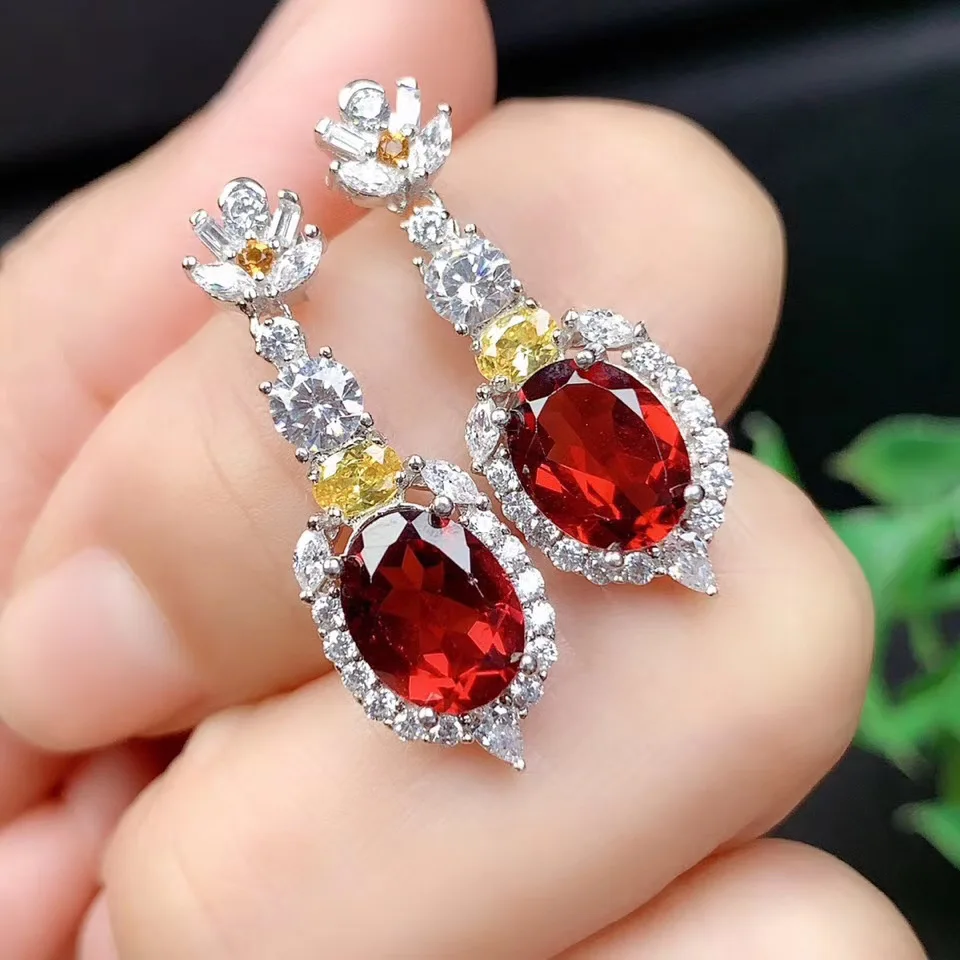 Серьги WEAINY из натурального граната серебро 925 пробы | Украшения и аксессуары