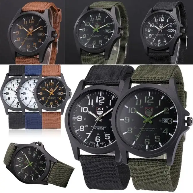 

Outdoor Mens Quartz Watches Simplicity Stainless Steel Case Military Sports Watch Analog Quartz Wrist Watch Nylon Strap Relogio