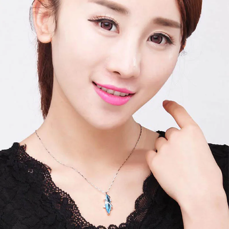 Серебро 925 пробы женское ожерелье с аквамариновым кулоном изящное ювелирное