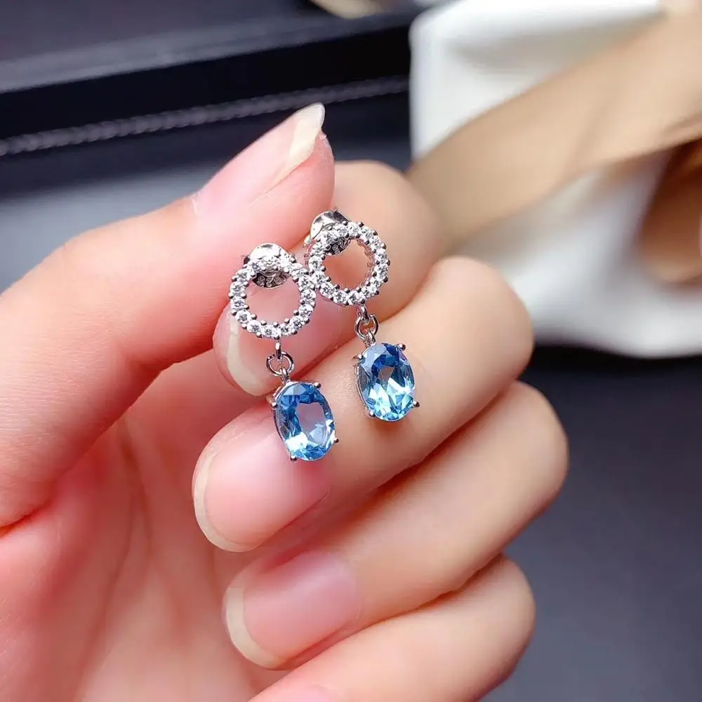 

Серьги-подвески женские из серебра 925 пробы с натуральным голубым топазом