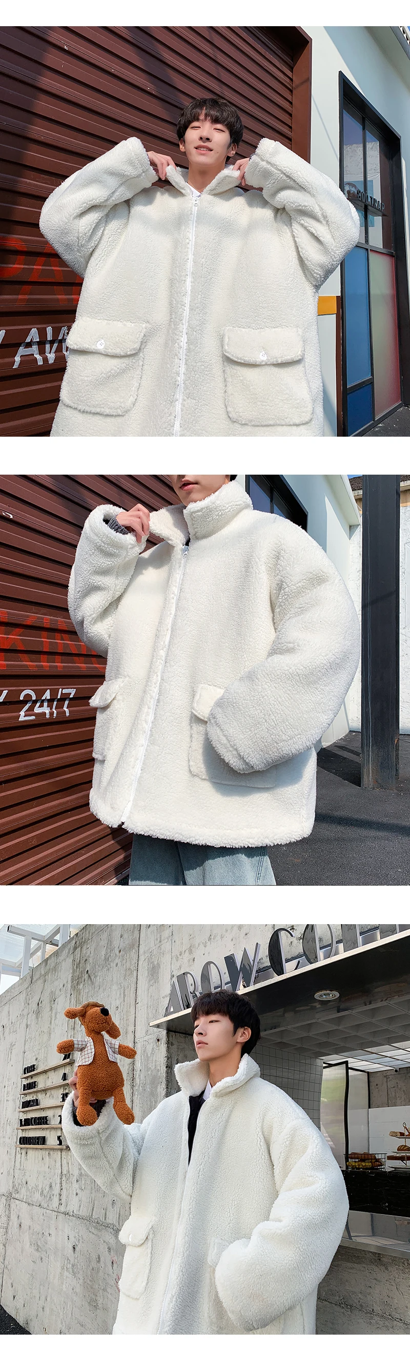 Winter Lamb Fur Jacket Men's Warm Thick Parka Men Fashion Solid Color Casual Coat Man Loose Cotton Jacket Male Clothes Overcoat