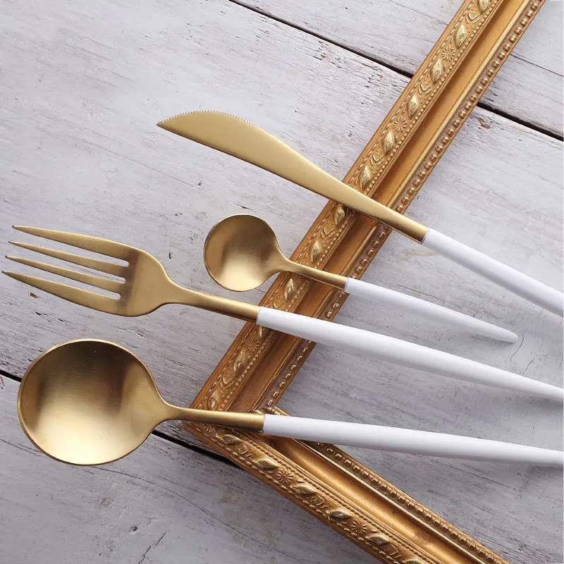 Полезные новые роскошные матовые белые/черные золотые столовые приборы из