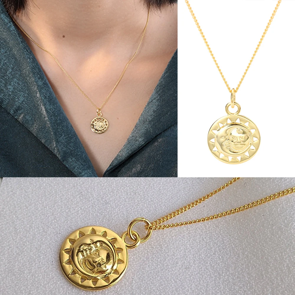 Portrait Gold Medallion Round Coin Pendant Choker Necklace Large Disc Necklace S925 Silver Personalized Necklace Boho Jewelry - Окраска металла: F845