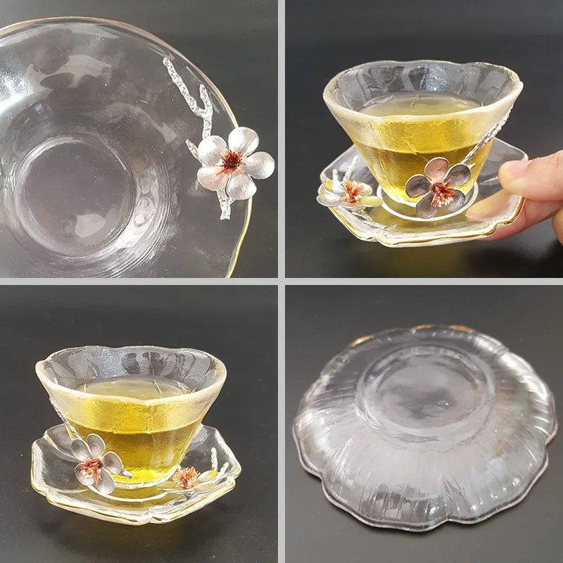 Трехмерная plum стекло маленькая чайная чашка японский молоток шаблон non-slip