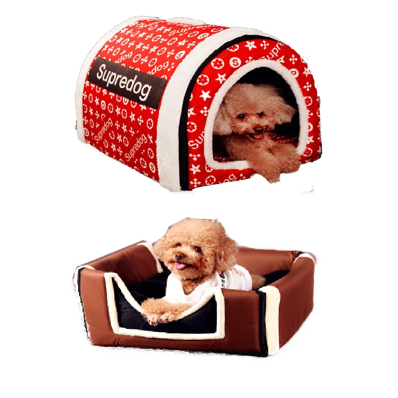 

Dog Kennel Pet Bed Cat Nest Warm Dual-purpose Mat Cartoon Style Arc House Removable and Washable Multiple Styles To Choose