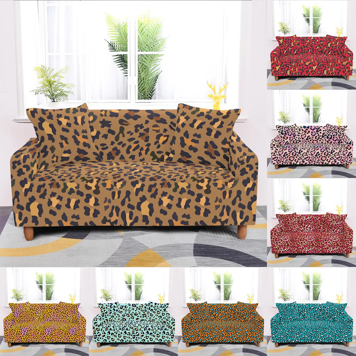 

Leopard Grain Elastic Sofa Cover Living Room All Inclusive Armchair Slipcover Furniture Protector Couch Covers 1/2/3/4 Seaters