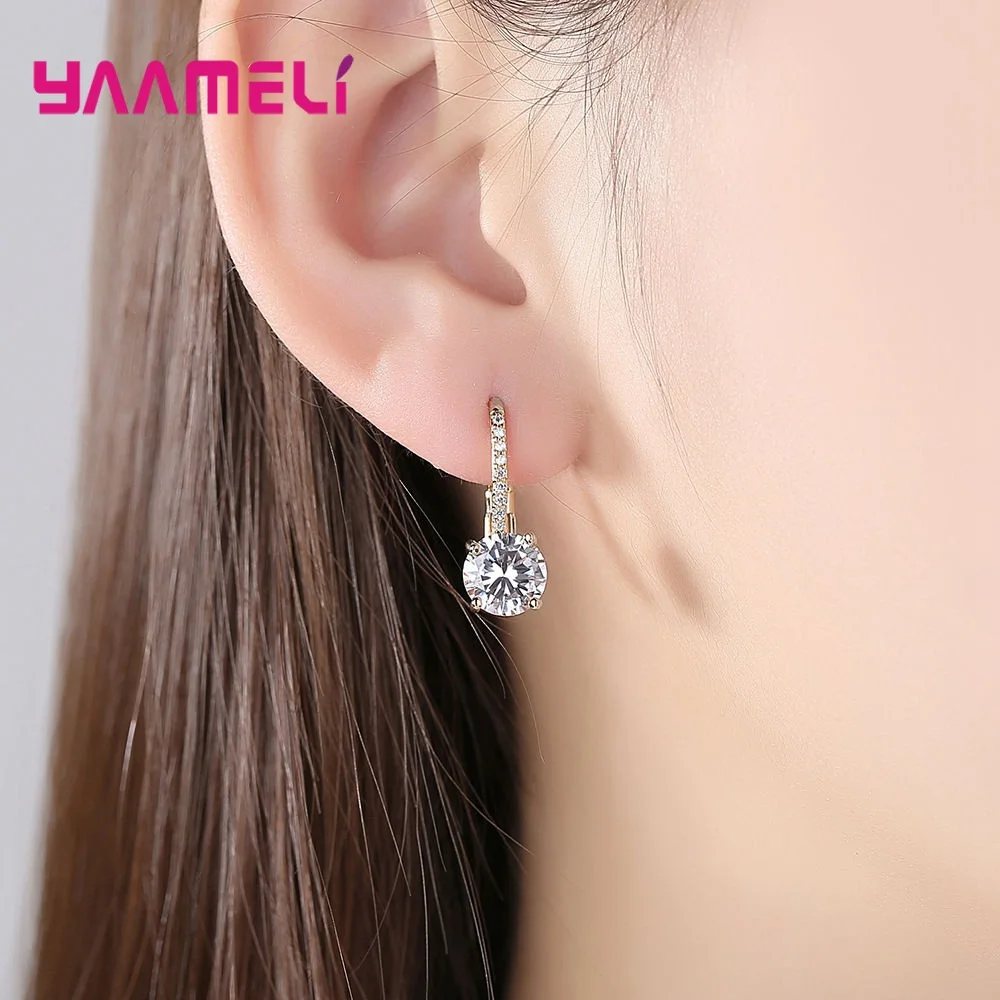 

Shining 925 Sterling Silver Jewelry Earrings Austrian Crystal Paved Women Ear Decoration Yellow Gold Color Pendientes Hot Sale