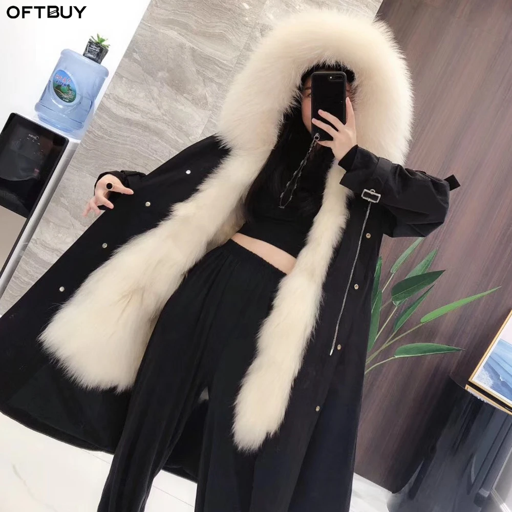 Женская куртка OFTBUY теплая парка с воротником из 100% натурального Лисьего меха