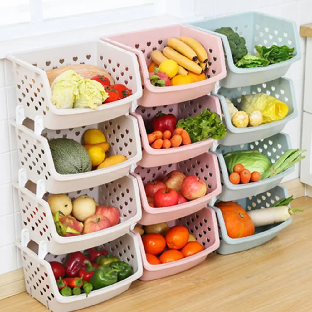 

1Pcs Small Multi-Layer Durable Stackable Storage Rack Hollow Fruit Vegetable Organizer Plastic Kitchen Drain Basket Kitchen Tool