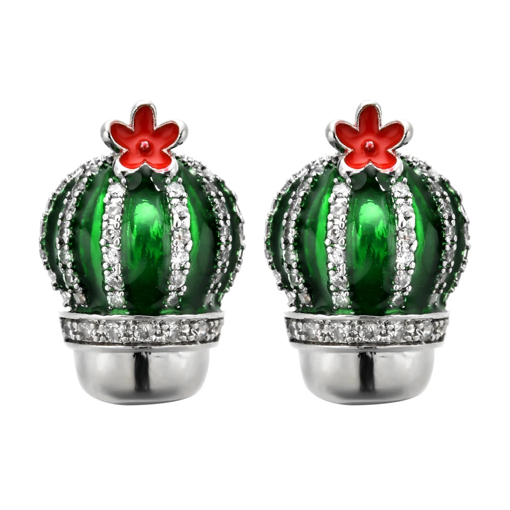 Корейские модные Романтические циркониевые серьги с зеленым КАКТУСОМ для