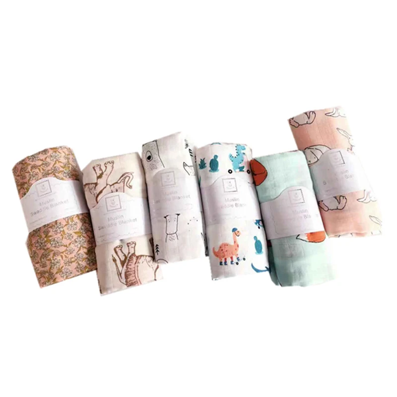 

Muslin Soft Natural Bamboo Fiber+Cotton Baby Blanket Cartoon Newborn Swaddles Bath Gauze Infant Wrap Sleepsack Stroller Cover