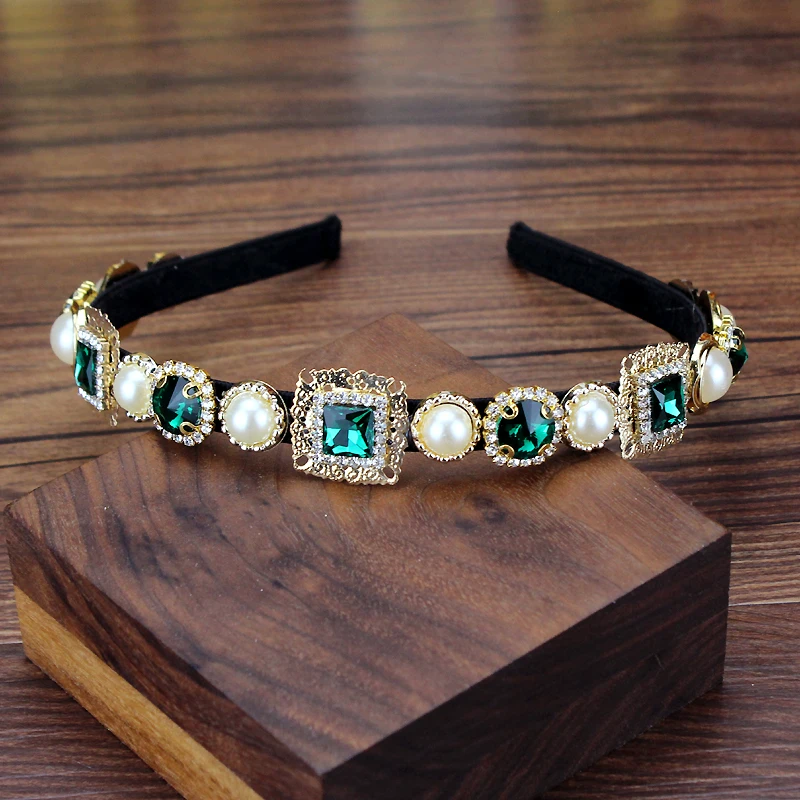 pearl hairpiece Винтажная блестящая синяя широкая повязка на голову с кристаллами и жемчугом, стразы в стиле барокко, повязка на голову для женщин, Роскошные вечерние ювелирные изделия для волос - Окраска металла: pearl hairpiece