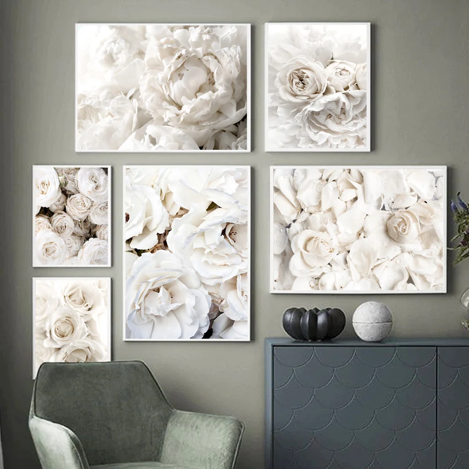 

Wall Art Canvas Painting Bloom Peony Rose White Flowers Garden Nordic Posters And Prints Wall Pictures For Living Room Decor