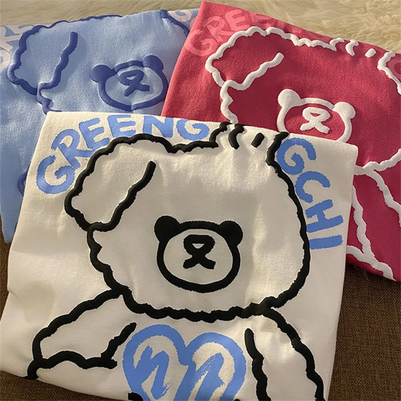 Футболка женская оверсайз с коротким рукавом и принтом медведя | Женская одежда