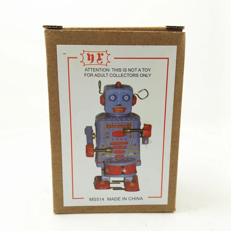 

[Funny] Collection Retro Clockwork Wind up Metal Walking Tin Band Play gong drum robot recall Mechanical toy kids christmas gift