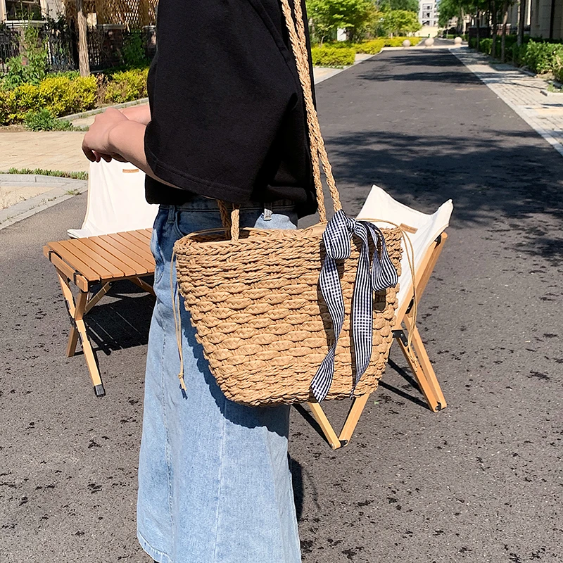 Сумка кросс-боди Женская плетеная соломенный саквояж из ротанга модная