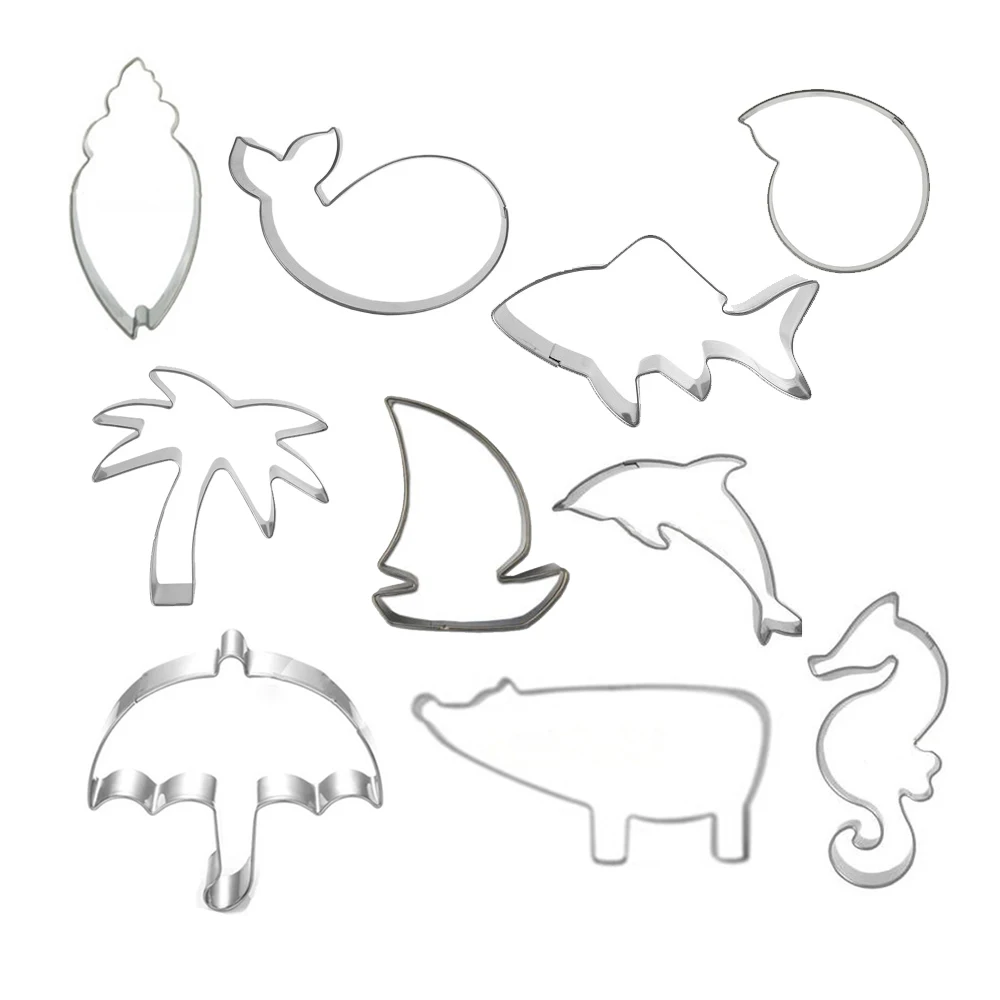 

10pcs Marine Animal Cookie Cutter Stainless Steel Cut Candy Biscuit Mold Cooking Whale Shark Pastry Cake Fondant Cutters Mould