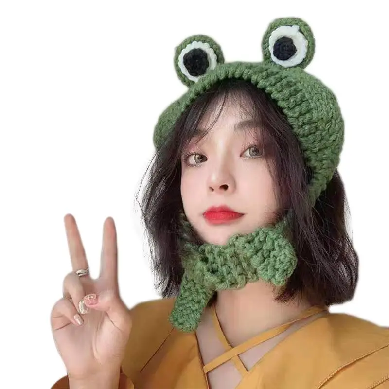 

Cute Frog Eye Weave Knit Skullies Beanie Hat Solid Color Winter Warm Earflap Cap N58F