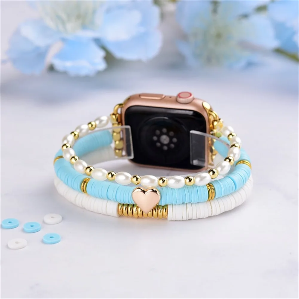 

Браслет с жемчугом для Apple Watch Band 38 40 42 44 мм, ремешок с сердечками для Iwatch series 7654321 SE, браслет с сердечками из драгоценных камней, милый браслет