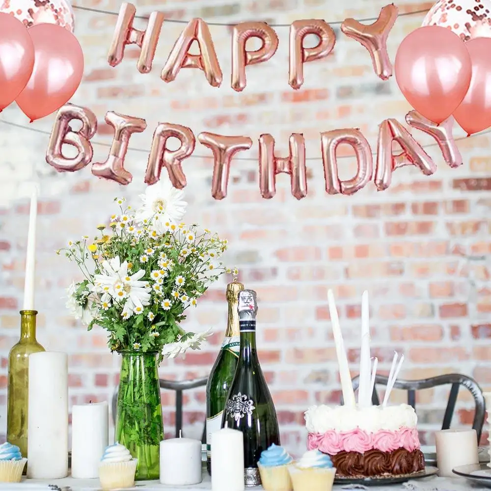

Rose Gold Birthday Party Decoration Rose Gold Latex Balloons Happy Birthday Balloons Summer Wedding Novel Foil Balloon