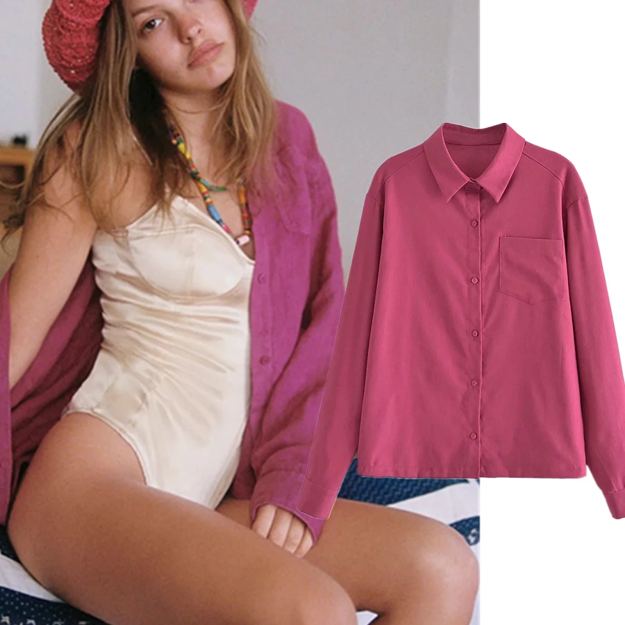 

Dave&Di Autumn England High Street Solid Fashion Pockets Linen Blusas Mujer Blouse Women De Moda 2021 Casual Shirt Women Tops