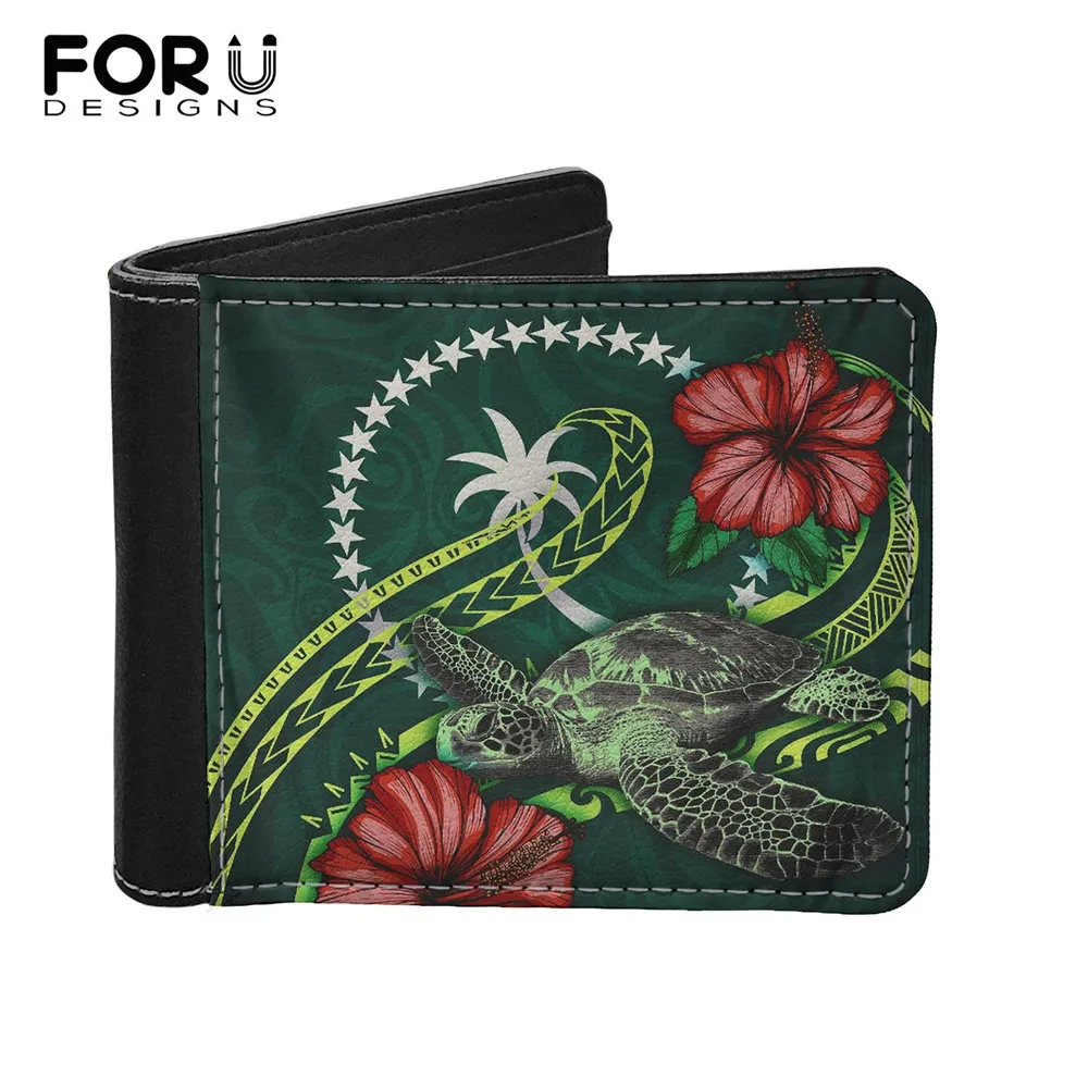 

FORUDESIGNS Chuuk Polynesian Sea Turtle Hibiscus Designer Men's Leather Card Wallet Slim Bifold Coin Purses Clutch Mens Wallett